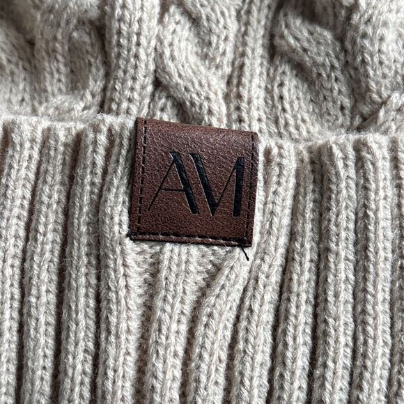 NWT Adore Me Beige Knit Beanie Hat With Fur Pom Pom One Size - Picture 2 of 7